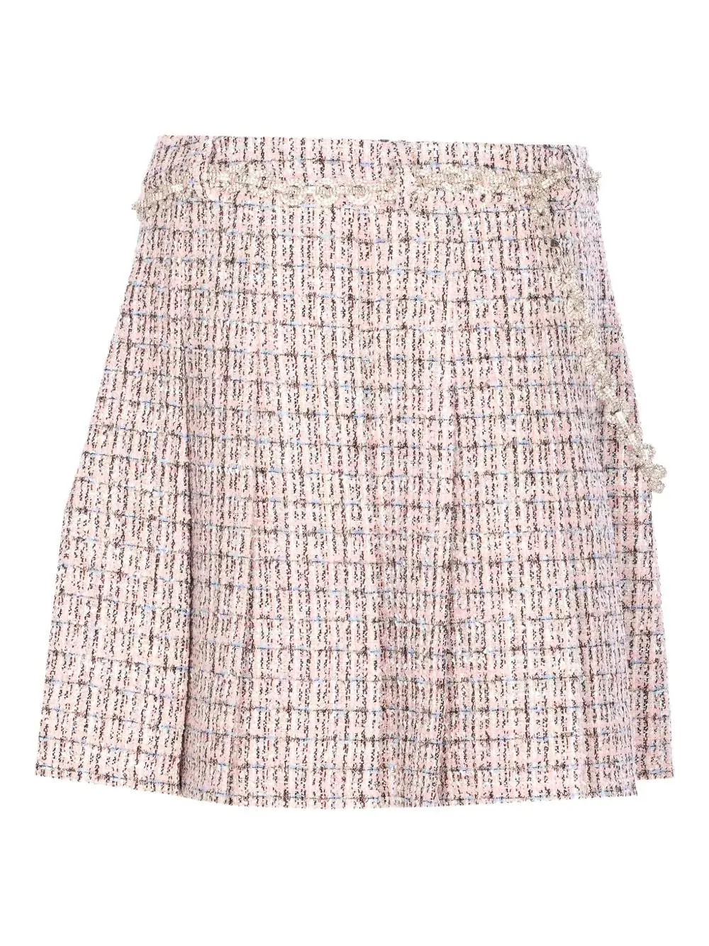 SELF-PORTRAIT BOUCLÉ PLEATED MINI SKIRT WITH CRYSTAL CHAIN BELT sold by Lord & Taylor