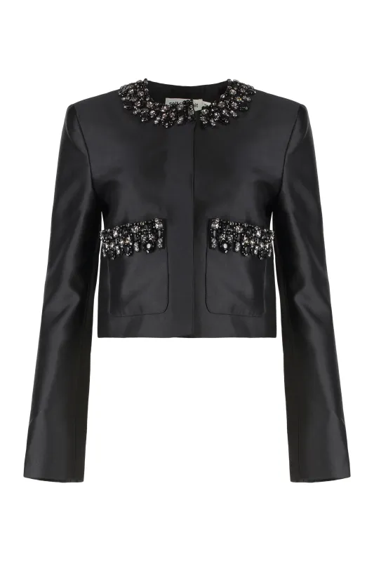 SELF-PORTRAIT BLACK TAFFETA EMBELLISHED TRIM JACKET sold by Lord & Taylor