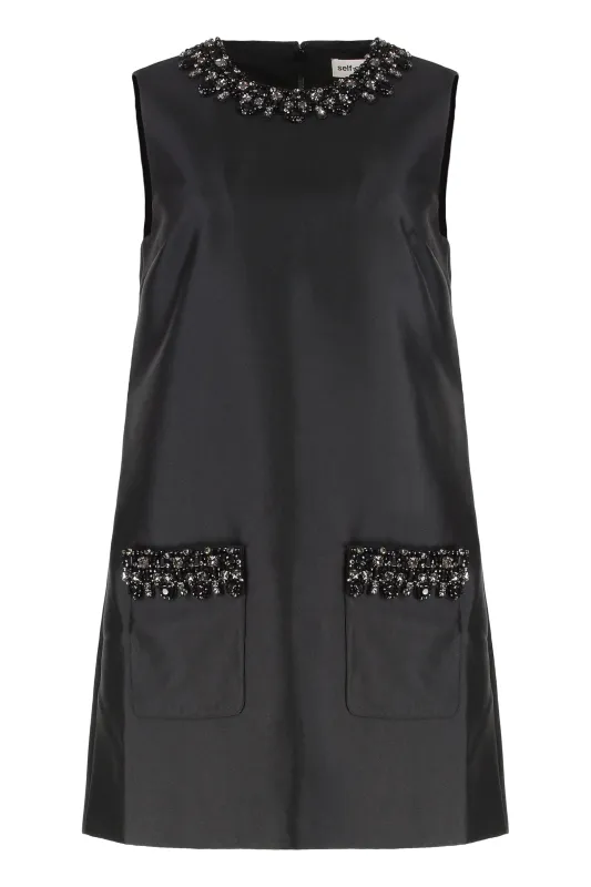 SELF-PORTRAIT BLACK TAFFETA EMBELLISHED MINI DRESS sold by Lord & Taylor