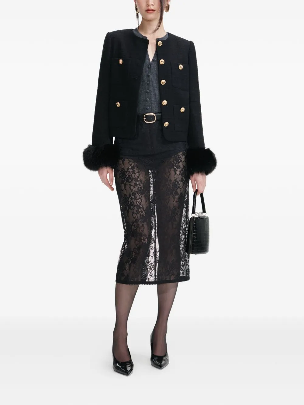 SELF-PORTRAIT BLACK BOUCLÉ JACKET WITH FAUX FUR CUFFS sold by Lord & Taylor product image thumbnail 2