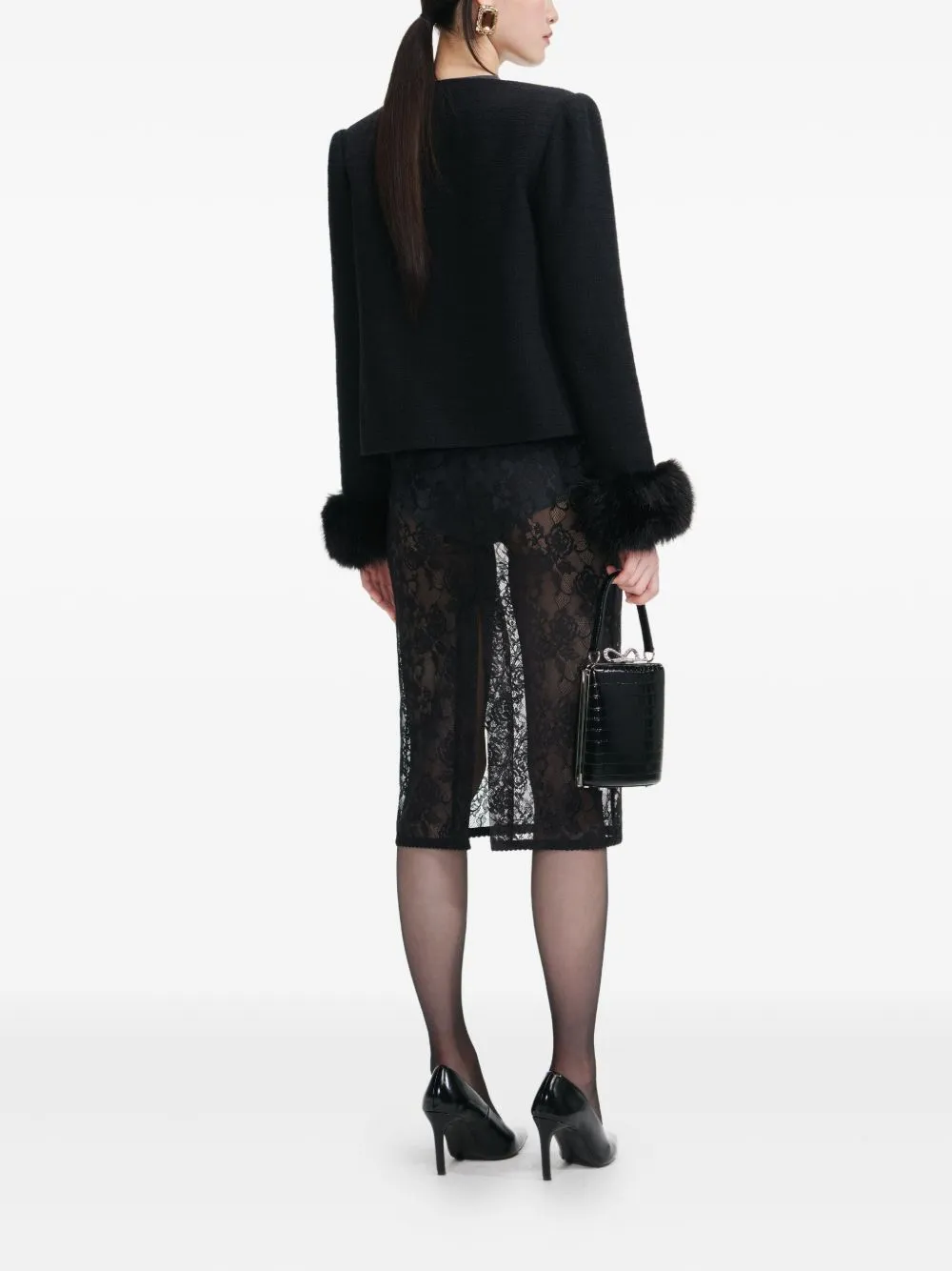 SELF-PORTRAIT BLACK BOUCLÉ JACKET WITH FAUX FUR CUFFS sold by Lord & Taylor product image thumbnail 3