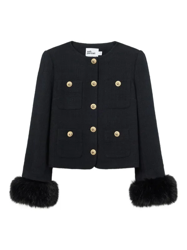 SELF-PORTRAIT BLACK BOUCLÉ JACKET WITH FAUX FUR CUFFS sold by Lord & Taylor