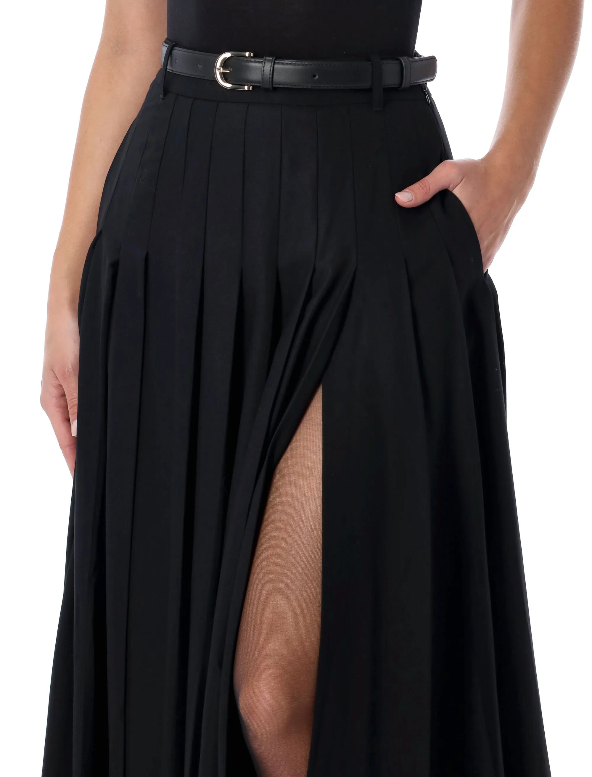 SELF-PORTRAIT BLACK PLEATED TWILL MAXI SKIRT WITH SIDE SLIT sold by Lord & Taylor product image thumbnail 3