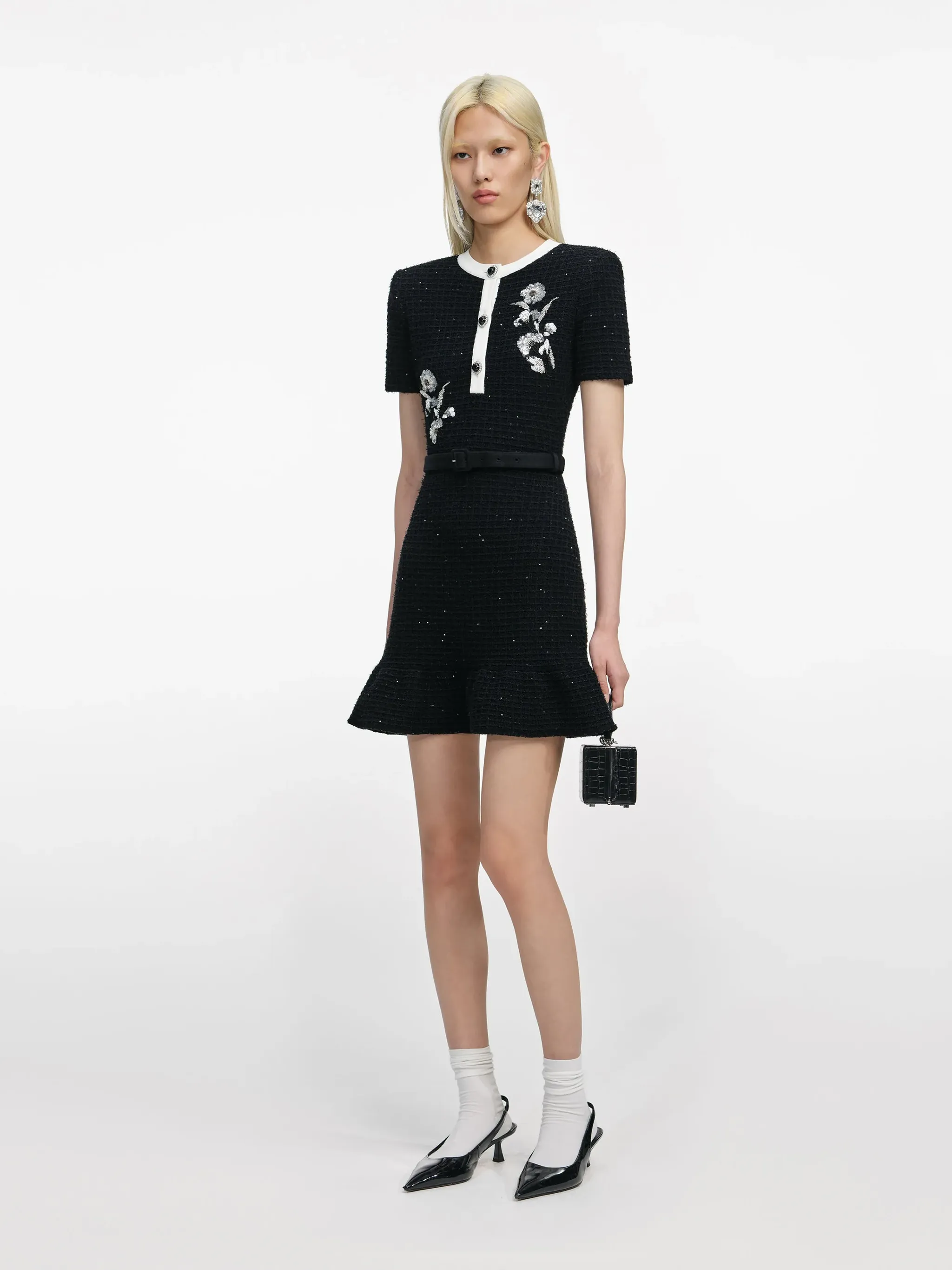 SELF-PORTRAIT BACK CREPE MINI DRESS WITH PINK FAUX FUR HEM sold by Lord & Taylor product image thumbnail 2