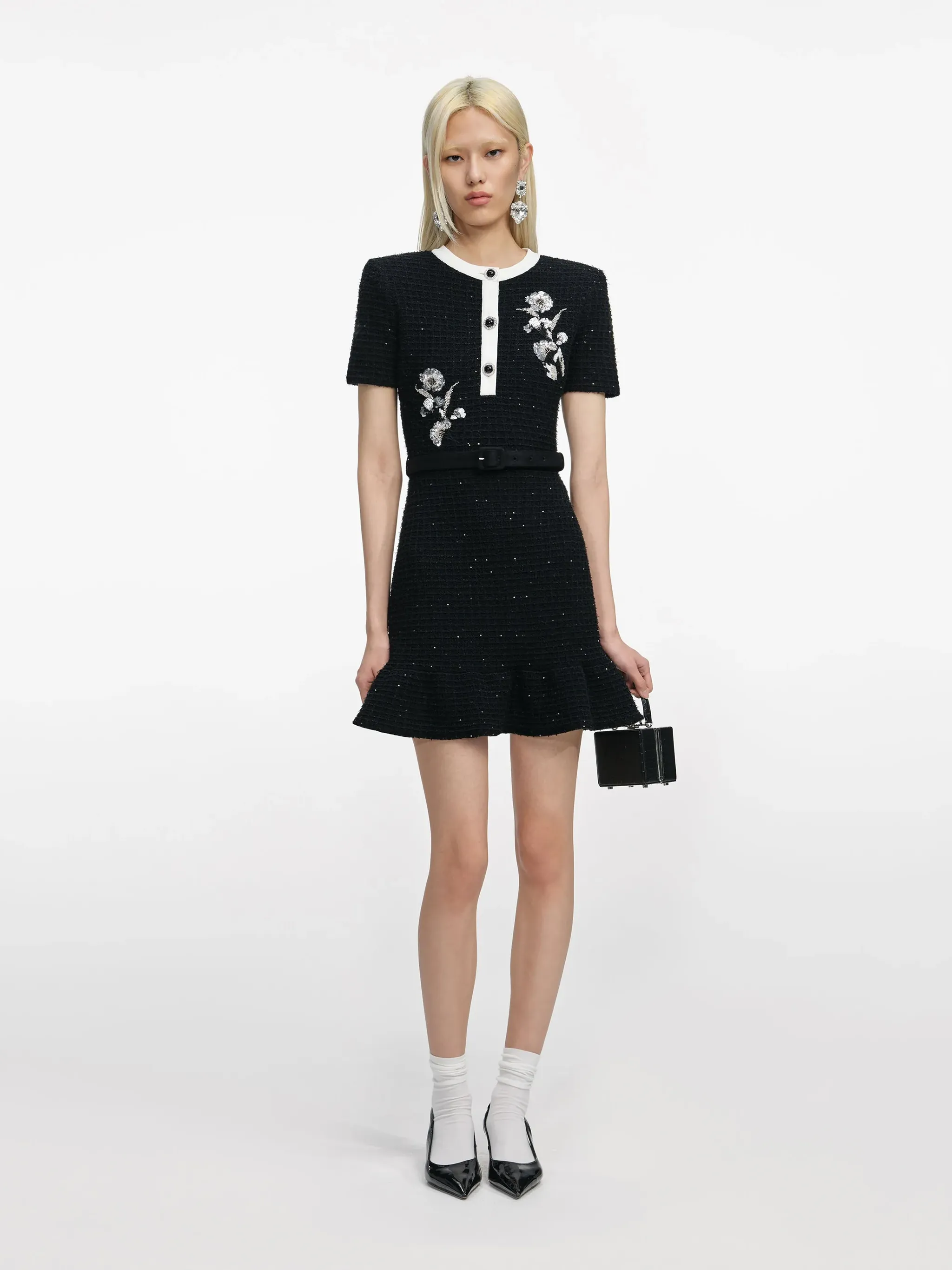 SELF-PORTRAIT BACK CREPE MINI DRESS WITH PINK FAUX FUR HEM sold by Lord & Taylor