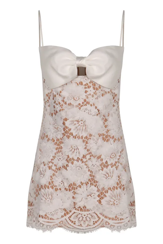 SELF-PORTRAIT WHITE LACE MINI DRESS WITH OVERSIZED SATIN BOW sold by Lord & Taylor