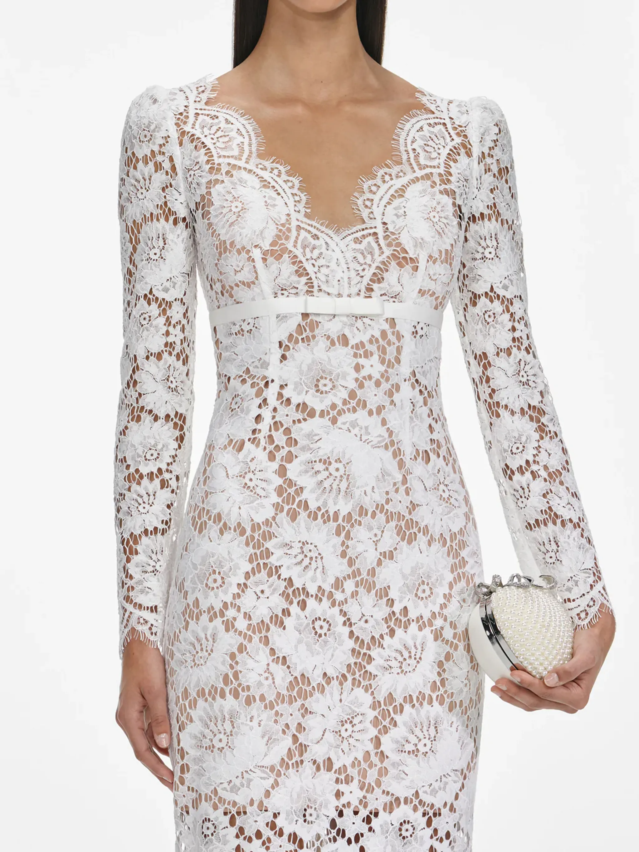 SELF-PORTRAIT WHITE FLORAL LACE MIDI DRESS WITH SATIN BOW sold by Lord & Taylor product image thumbnail 4