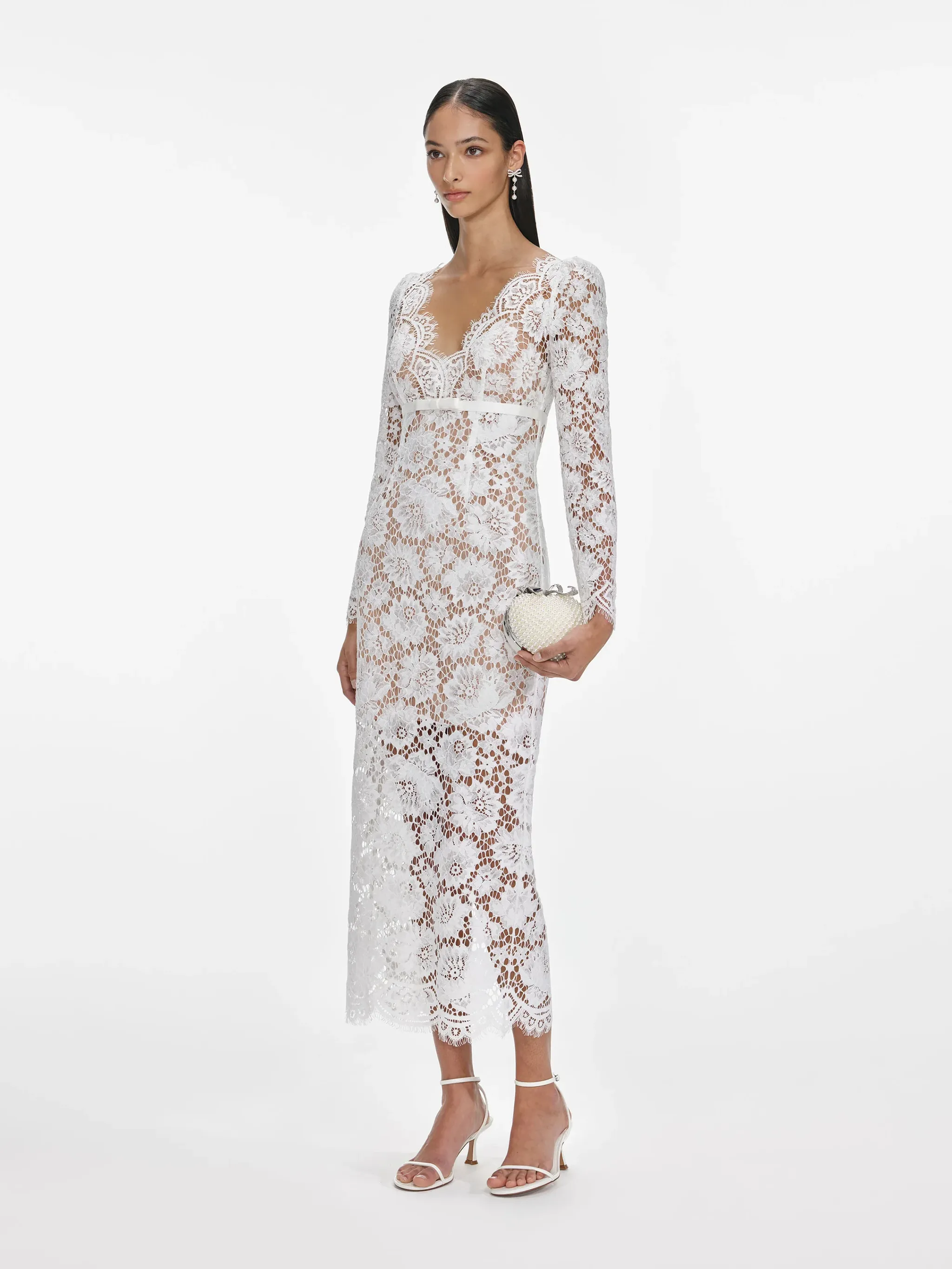SELF-PORTRAIT WHITE FLORAL LACE MIDI DRESS WITH SATIN BOW sold by Lord & Taylor product image thumbnail 2