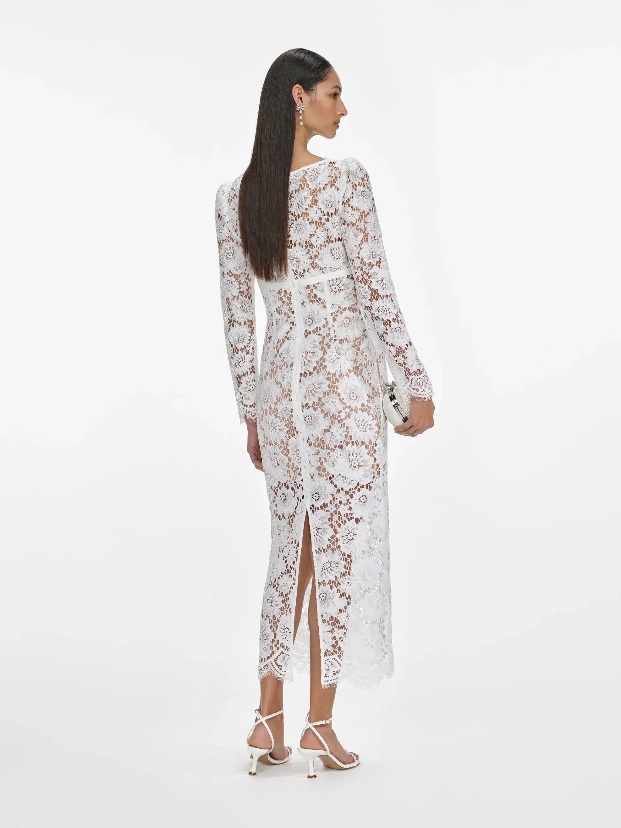 SELF-PORTRAIT WHITE FLORAL LACE MIDI DRESS WITH SATIN BOW sold by Lord & Taylor product image thumbnail 3