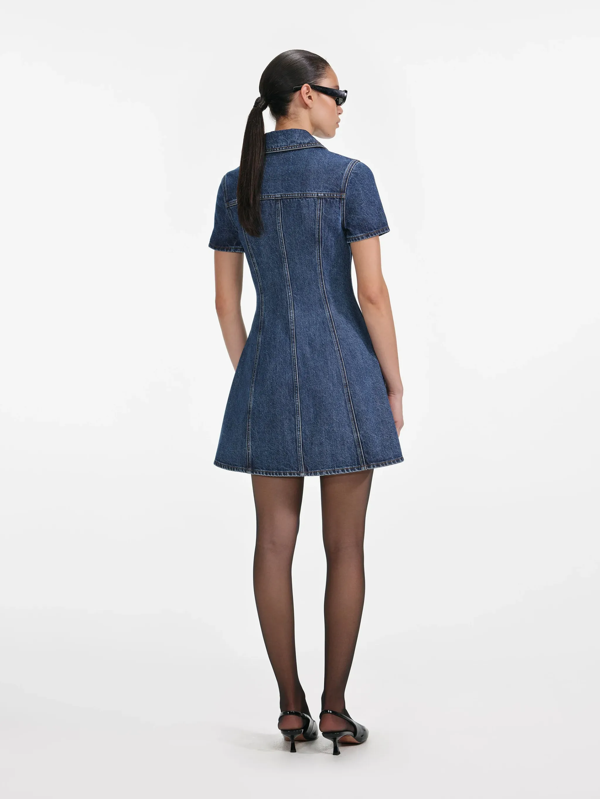 SELF-PORTRAIT BLUE DENIM MINI DRESS WITH GOLD BUTTONS sold by Lord & Taylor product image thumbnail 3
