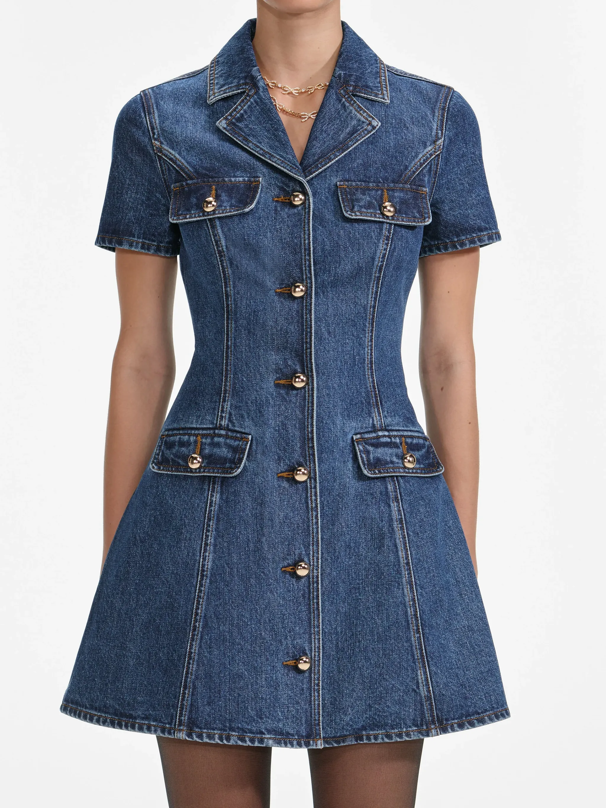 SELF-PORTRAIT BLUE DENIM MINI DRESS WITH GOLD BUTTONS sold by Lord & Taylor product image thumbnail 4