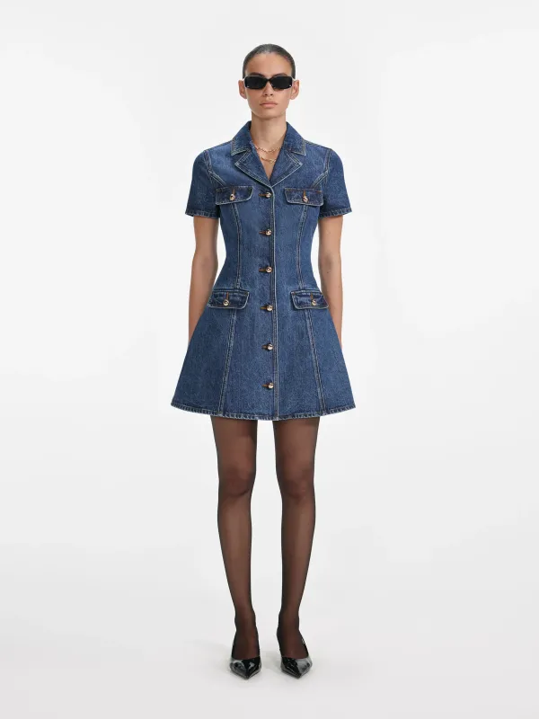 SELF-PORTRAIT BLUE DENIM MINI DRESS WITH GOLD BUTTONS sold by Lord & Taylor