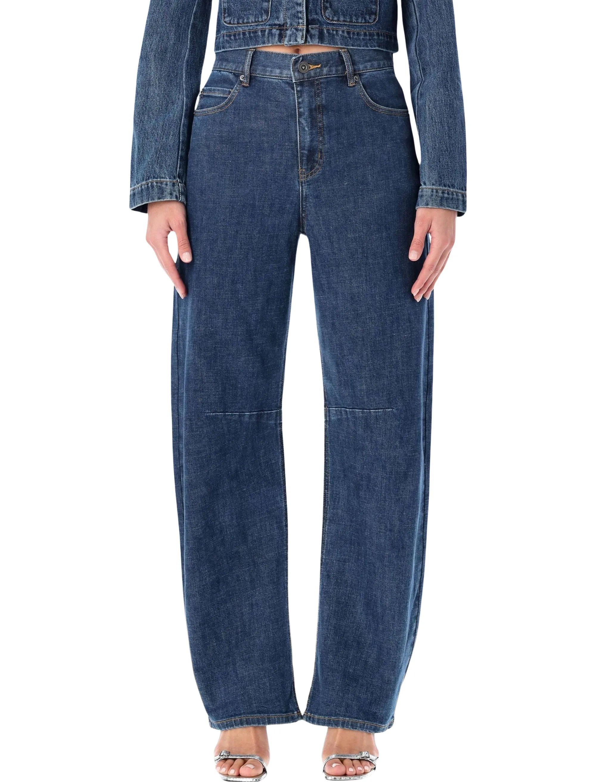 SELF-PORTRAIT HIGH-WAISTED BLUE BARREL-LEG JEANS sold by Lord & Taylor