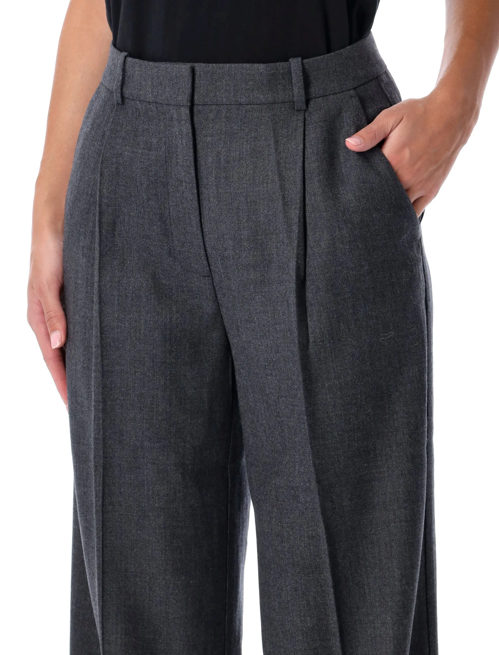 DARK GREY WIDE-LEG WOOL TROUSERS sold by Lord & Taylor product image thumbnail 3