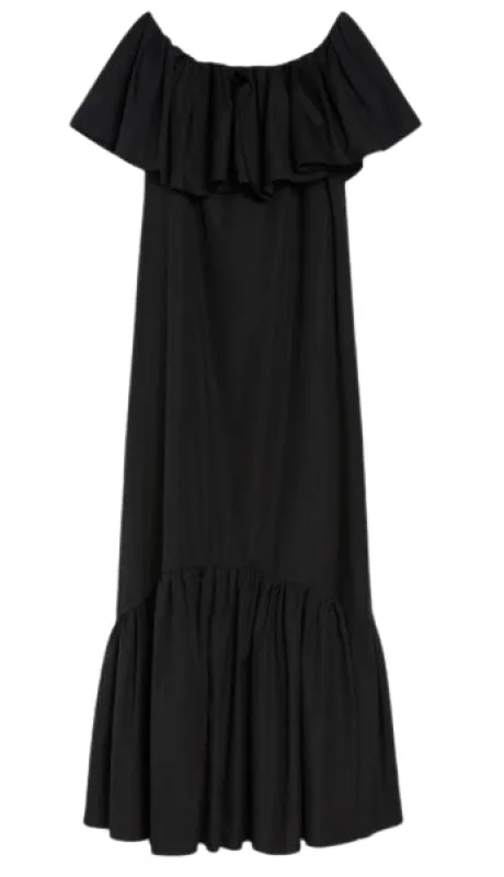 BLACK OFF-SHOULDER FLARED HEM DRESS sold by Lord & Taylor