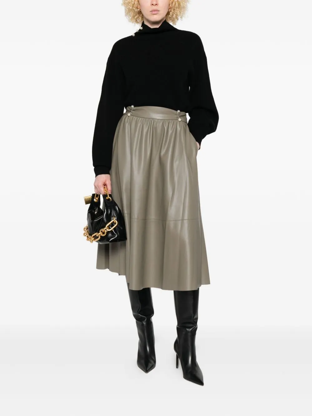 GREY HIGH-WAISTED GATHERED DETAIL SKIRT sold by Lord & Taylor product image thumbnail 3