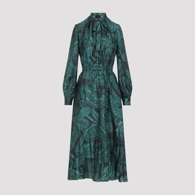 GREEN MIDI RUCHED PAISLEY DRESS sold by Lord & Taylor