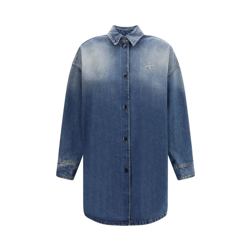 Blue Cotton Denim Jacket made by Prada