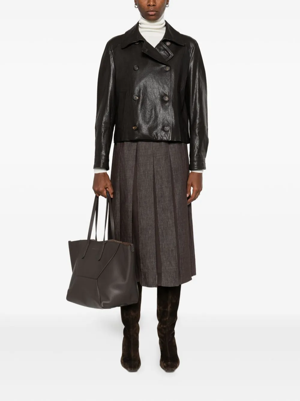 BROWN DENIM AND SILK SKIRT sold by Lord & Taylor product image thumbnail 4