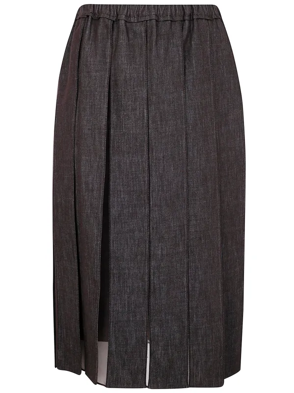 BROWN DENIM AND SILK SKIRT sold by Lord & Taylor