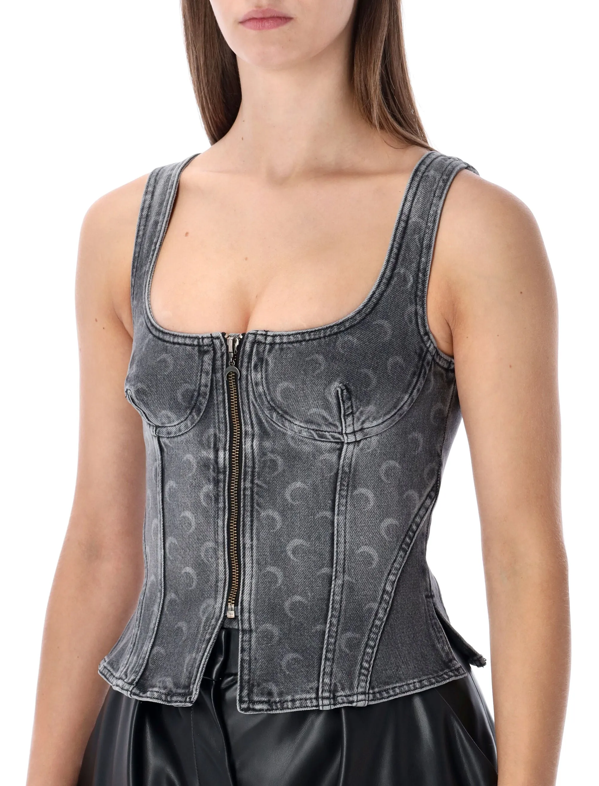 MARINE SERRE MOON LASER GREY WASHED DENIM BUSTIER TOP sold by Lord & Taylor product image thumbnail 3