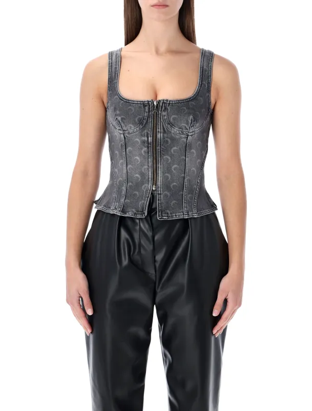 MARINE SERRE MOON LASER GREY WASHED DENIM BUSTIER TOP made by Marine Serre