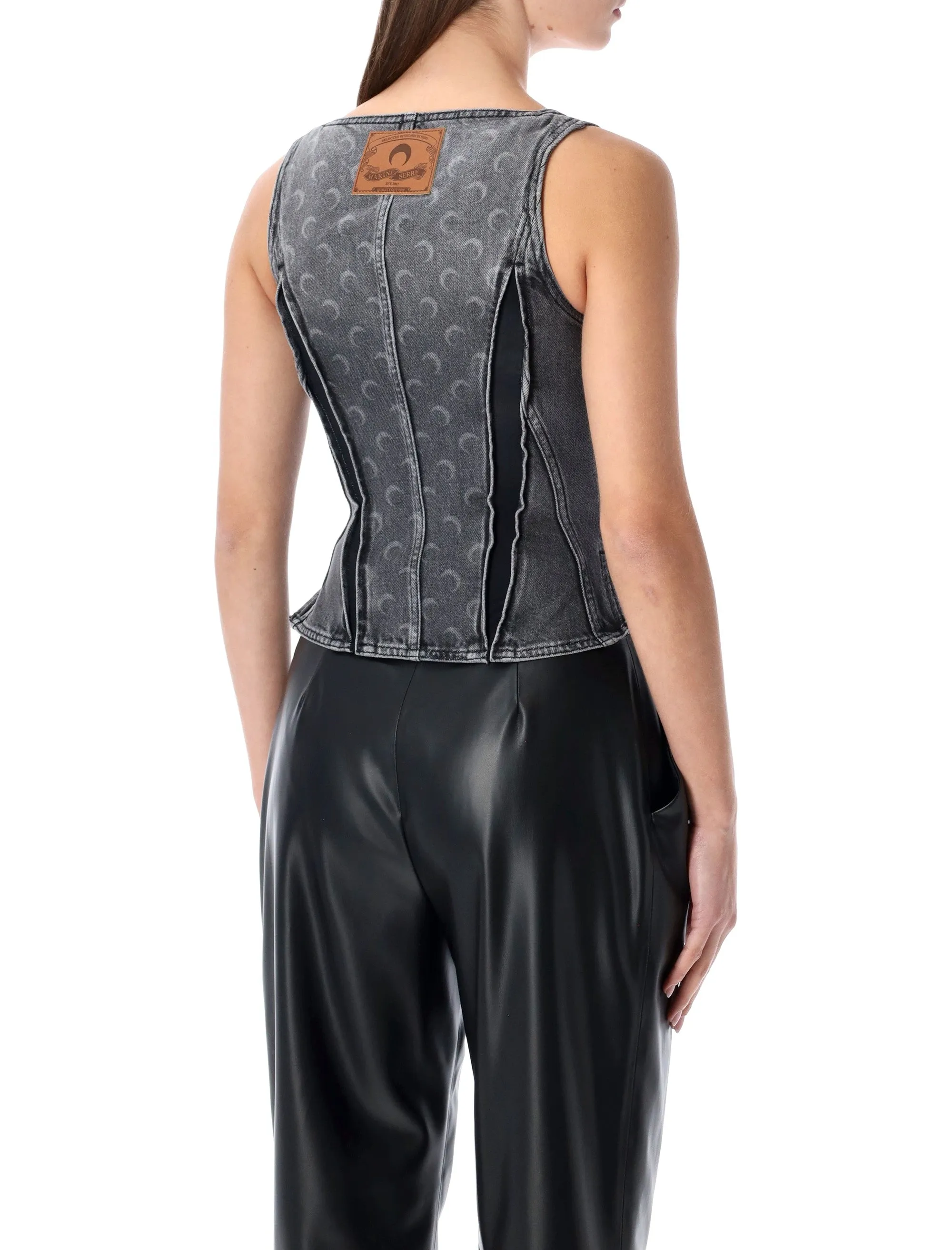 MARINE SERRE MOON LASER GREY WASHED DENIM BUSTIER TOP sold by Lord & Taylor product image thumbnail 2