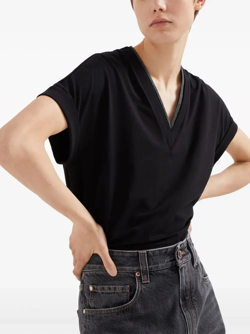 COTTON V-NECKED T-SHIRT sold by Lord & Taylor product image thumbnail 2