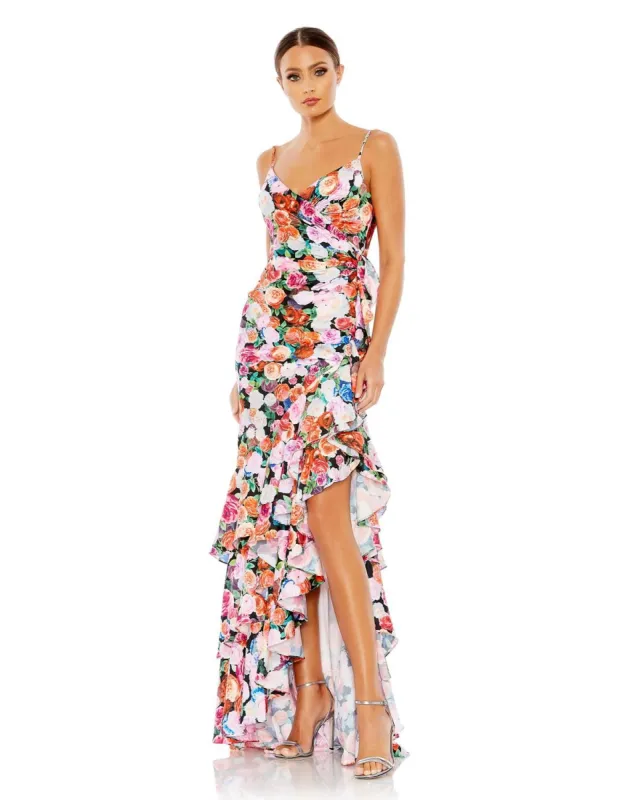 Floral Print Asymmetrical Ruffle Hem Gown sold by Lord & Taylor