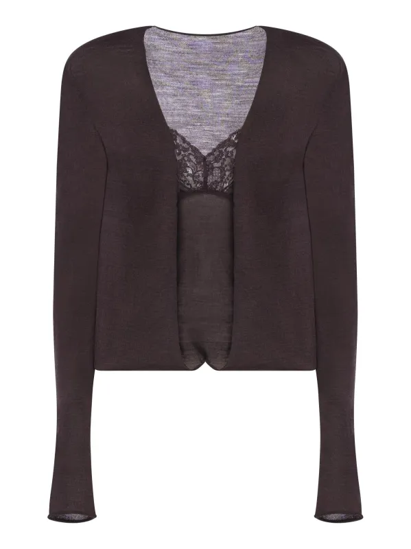 V-Neck Oversized Sweater with Lace Insert made by Alberta Ferretti