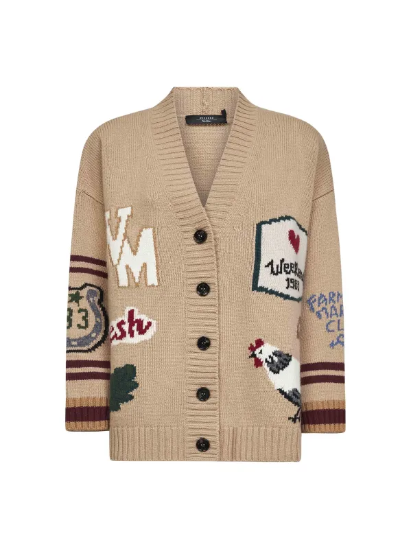 Beige Wool Knit Intarsia Cardigan made by MaxMara