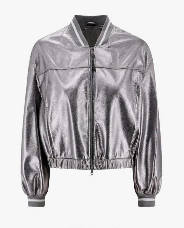 Metallic Zipped Bomber Jacket sold by Lord & Taylor