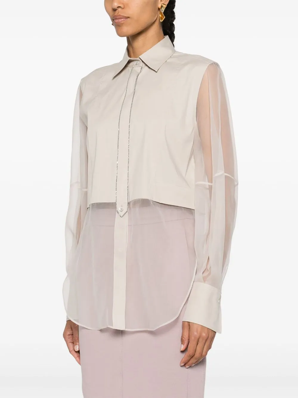 SAND COTTON BLEND AND SILK SHIRT sold by Lord & Taylor product image thumbnail 4