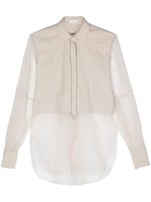 SAND COTTON BLEND AND SILK SHIRT sold by Lord & Taylor