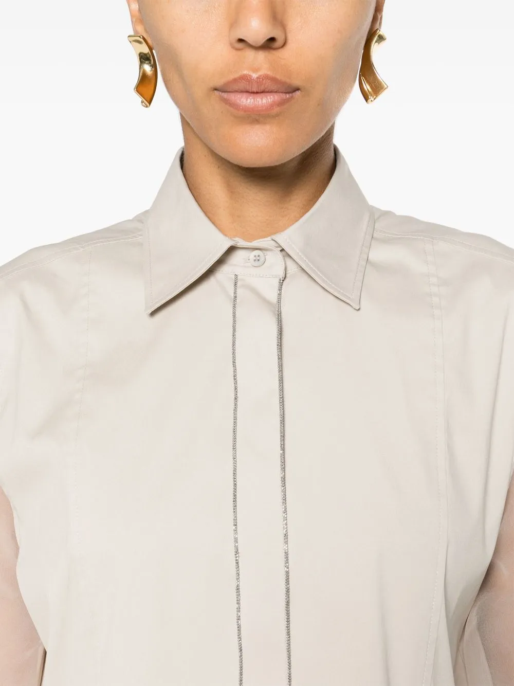 SAND COTTON BLEND AND SILK SHIRT sold by Lord & Taylor product image thumbnail 5