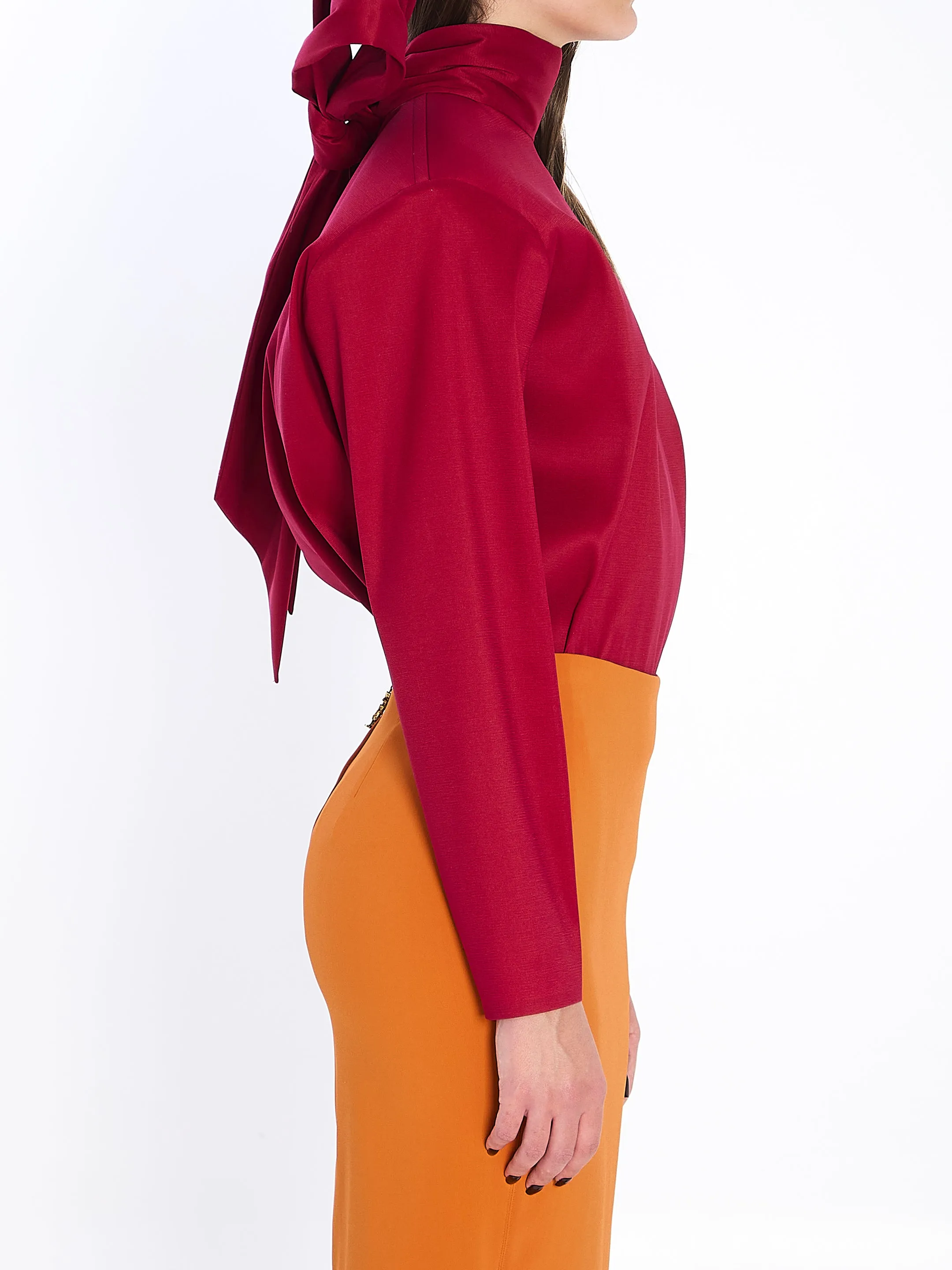 RED STRETCH SILK BLEND BLOUSE sold by Lord & Taylor product image thumbnail 3