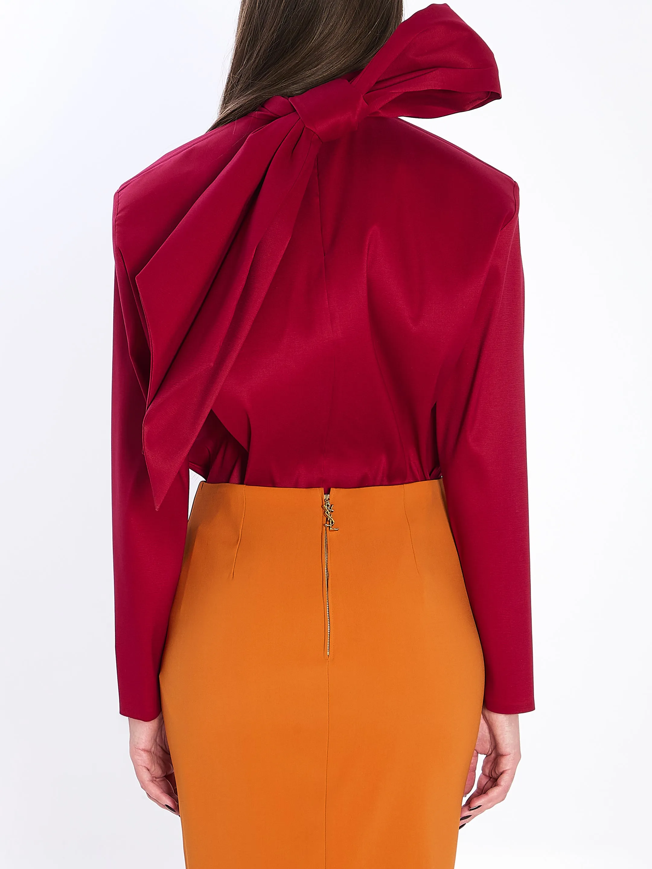 RED STRETCH SILK BLEND BLOUSE sold by Lord & Taylor product image thumbnail 4