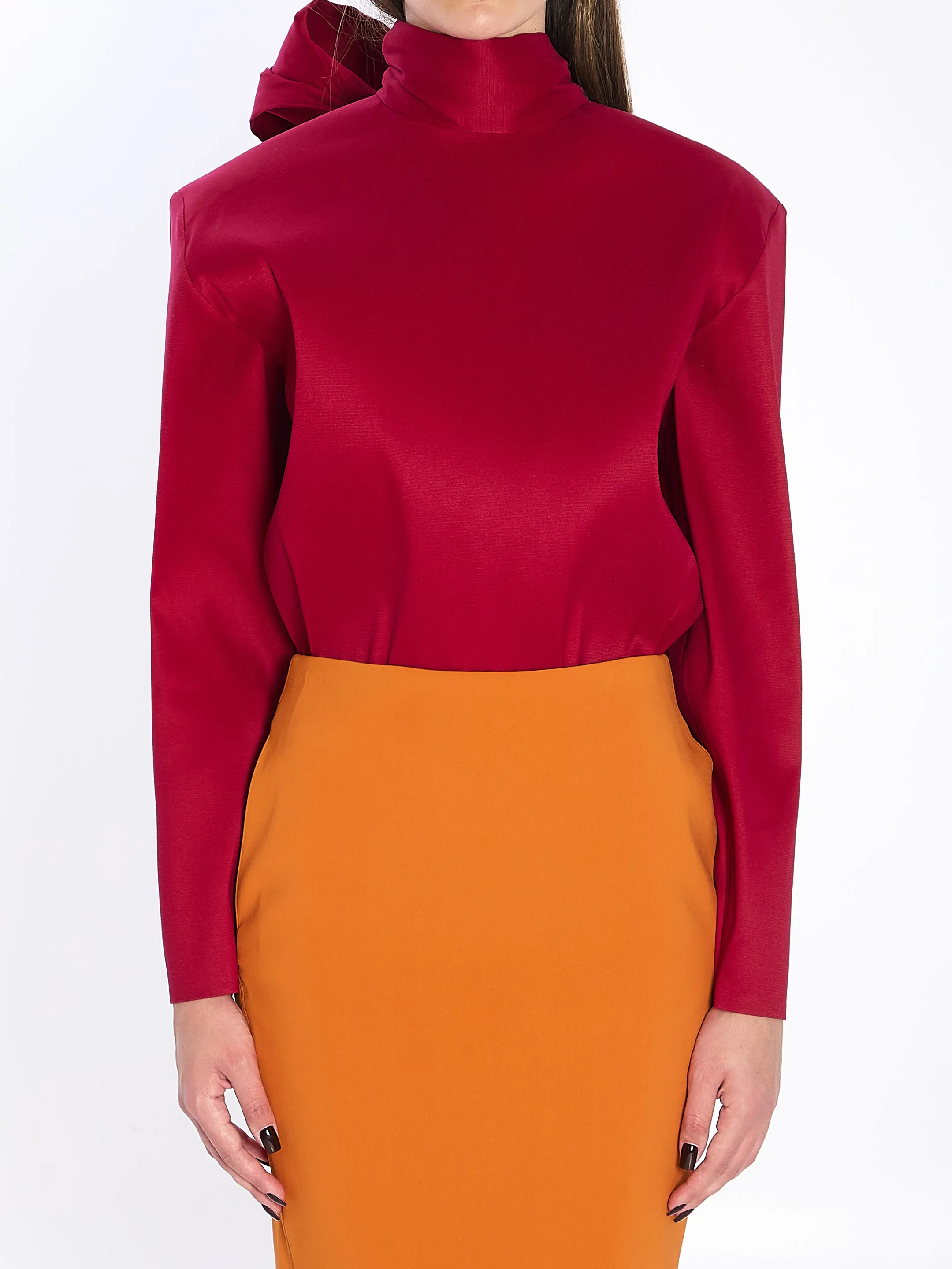 RED STRETCH SILK BLEND BLOUSE sold by Lord & Taylor