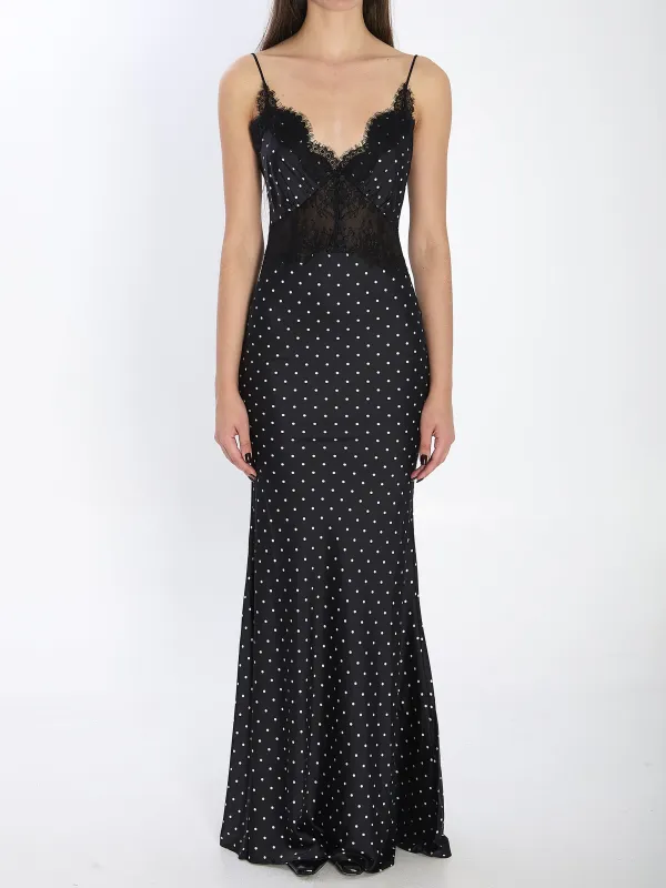 POLKA DOT SATIN LACE MAXI DRESS sold by Lord & Taylor