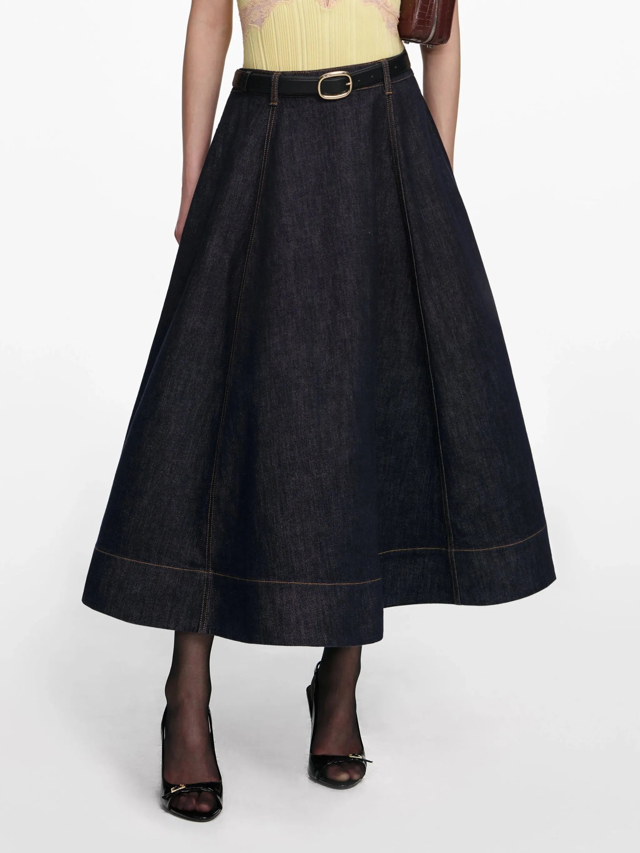 DENIM FLARED MIDI SKIRT sold by Lord & Taylor product image thumbnail 4