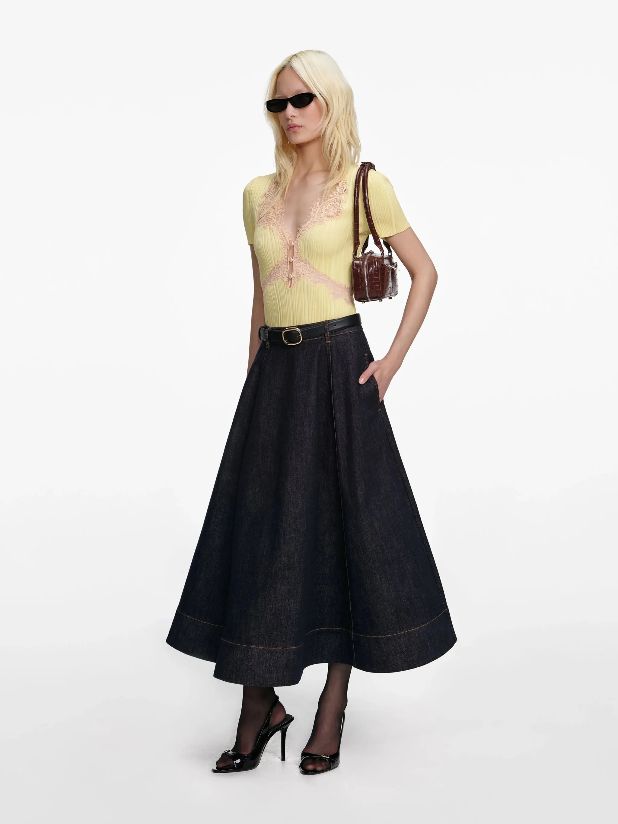 DENIM FLARED MIDI SKIRT sold by Lord & Taylor product image thumbnail 2