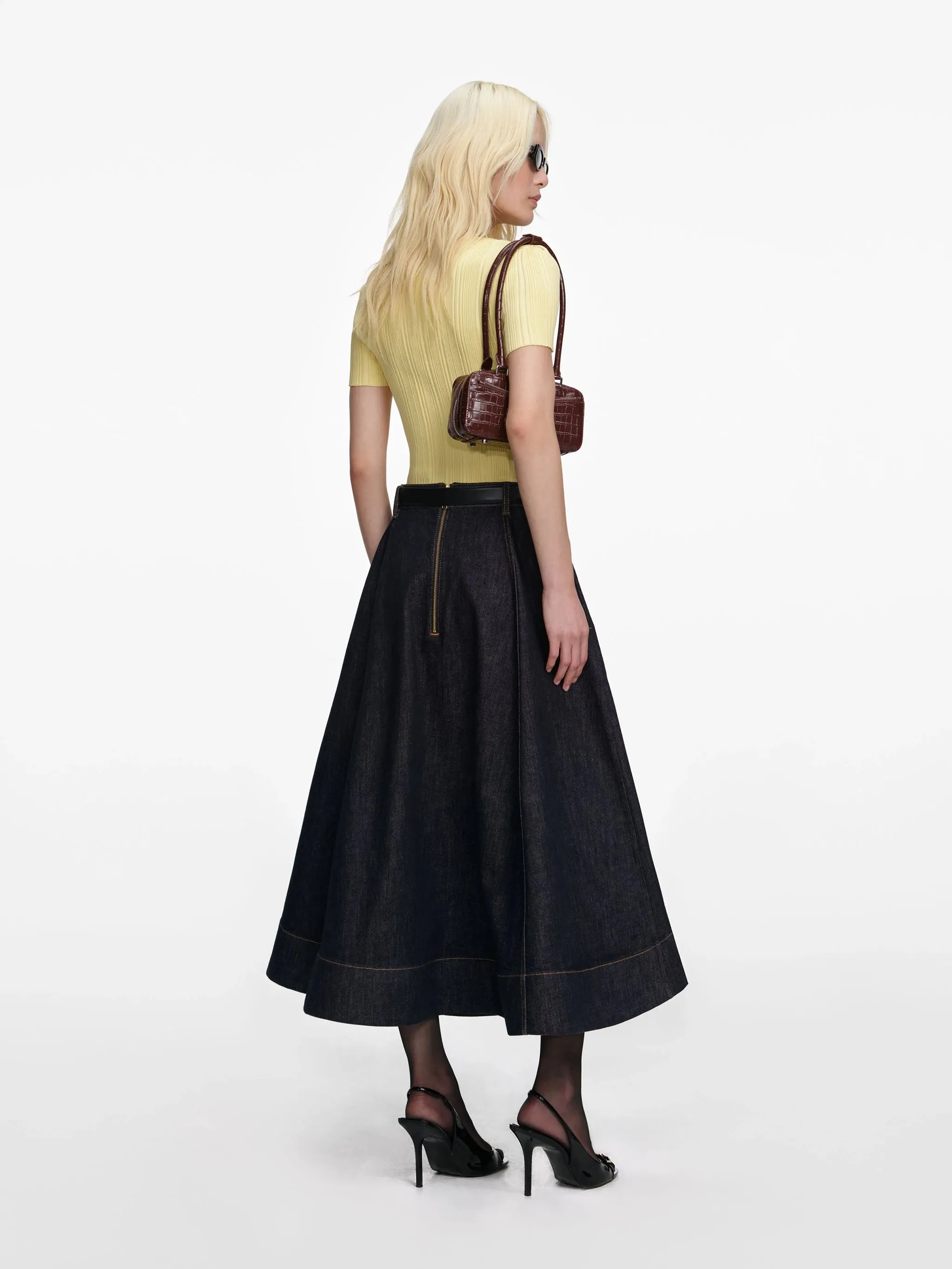 DENIM FLARED MIDI SKIRT sold by Lord & Taylor product image thumbnail 3