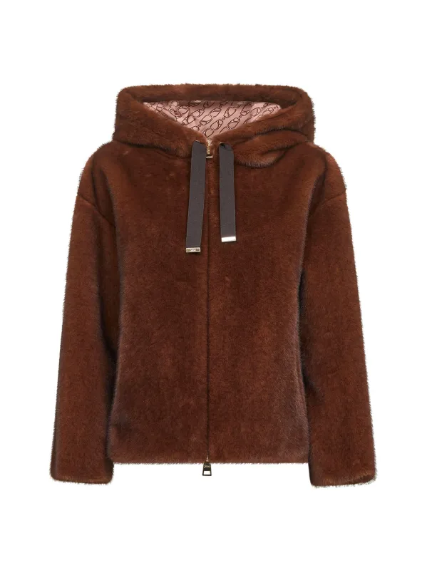Brown Melange Mink-Effect Bomber Jacket sold by Lord & Taylor