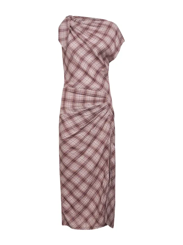 Rosewood Checkered Cotton Asymmetric Dress made by Isabel Marant