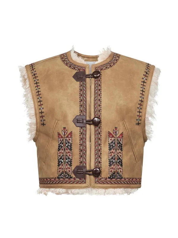 Beige Shearling-Effect Embroidered Vest sold by Lord & Taylor