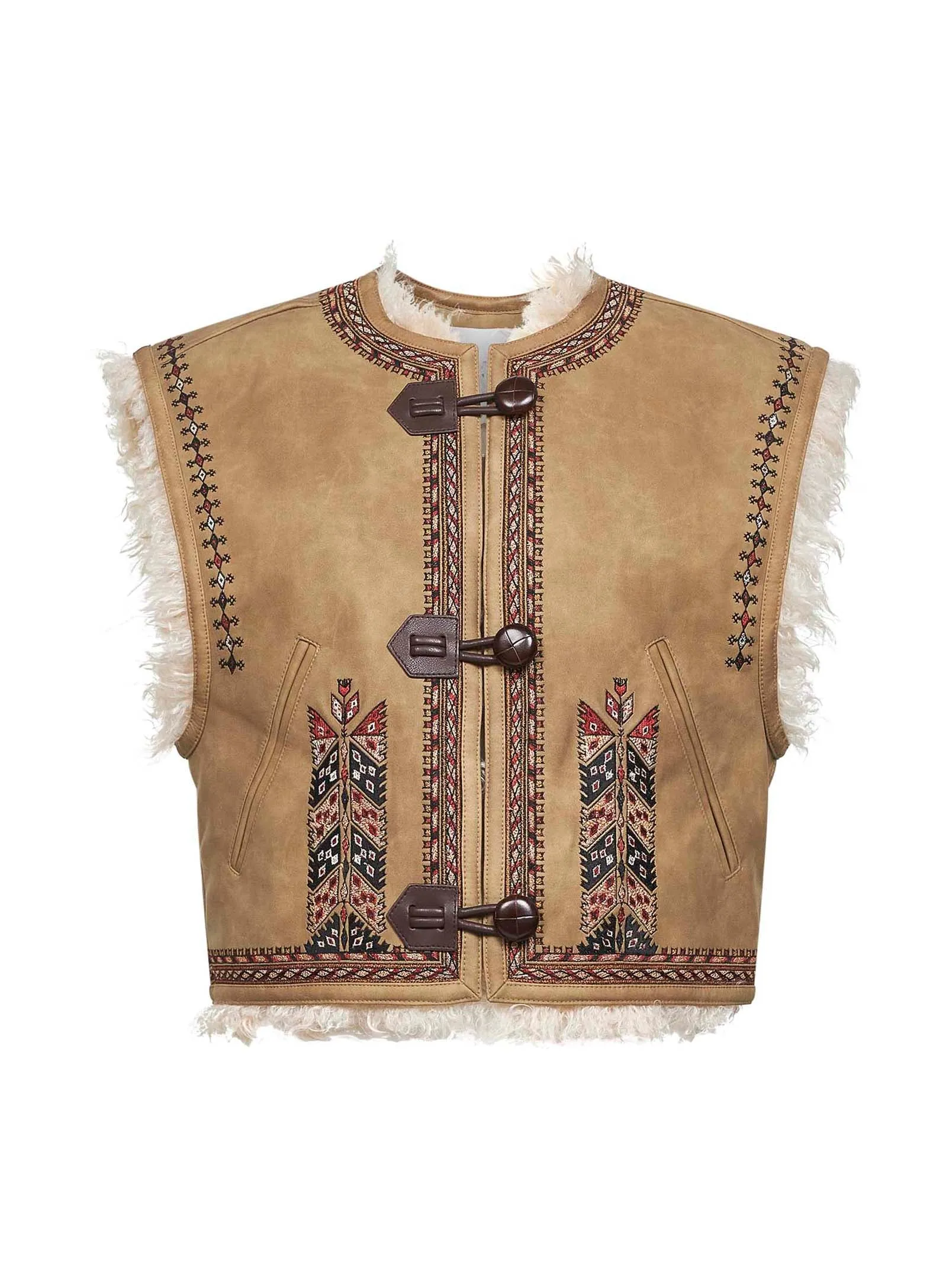 Beige Shearling-Effect Embroidered Vest sold by Lord & Taylor