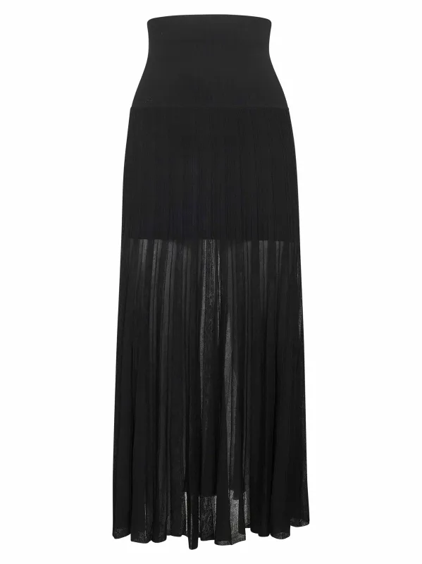 Black Pleated Crepe-Knit Long Skirt sold by Lord & Taylor