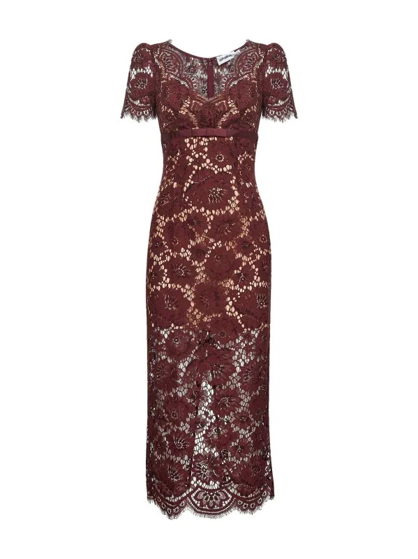 Floral Lace Midi Dress in Burgundy sold by Lord & Taylor