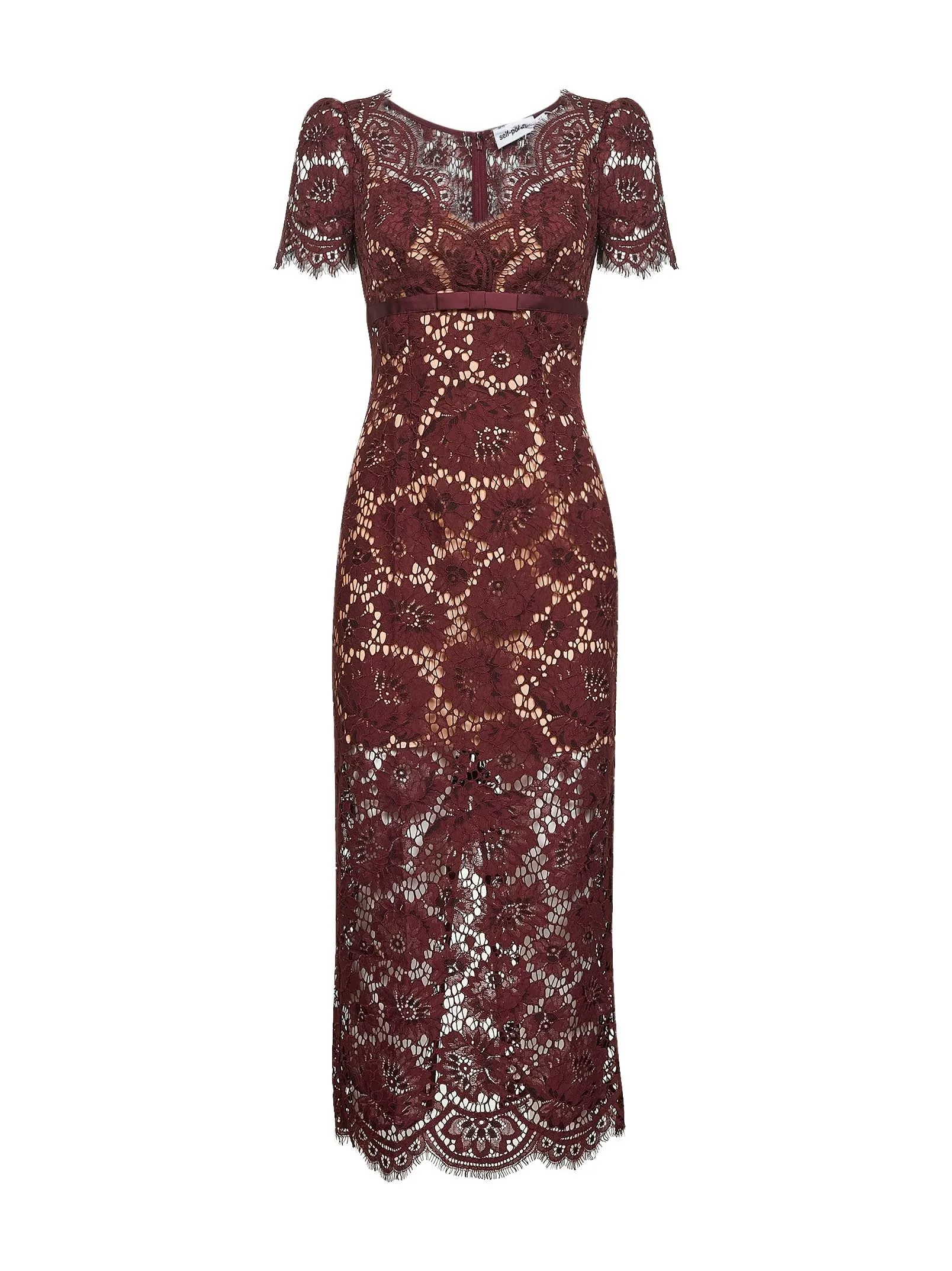 Floral Lace Midi Dress in Burgundy sold by Lord & Taylor