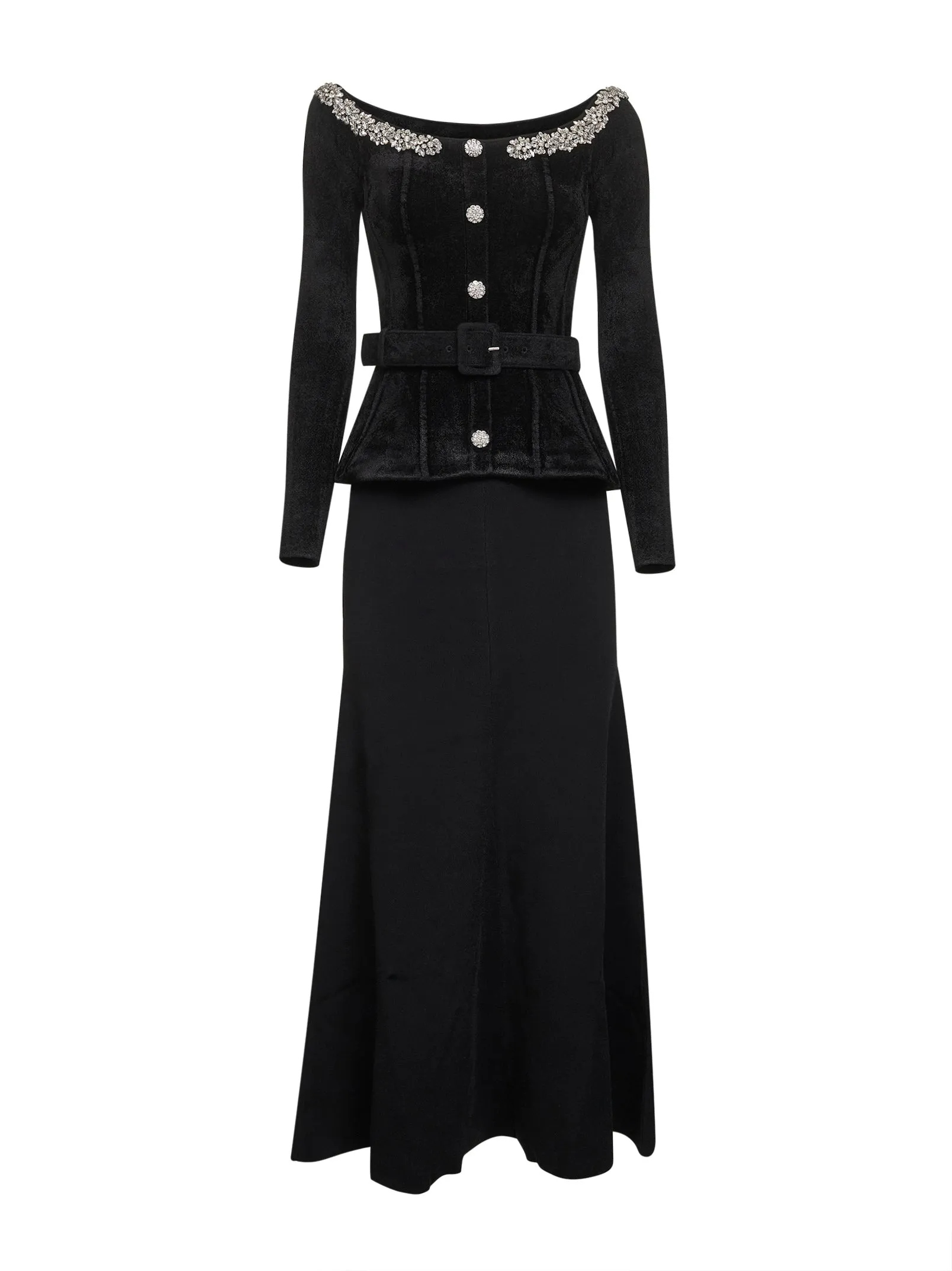 Black Chenille Midi Dress with Crystal Trim sold by Lord & Taylor